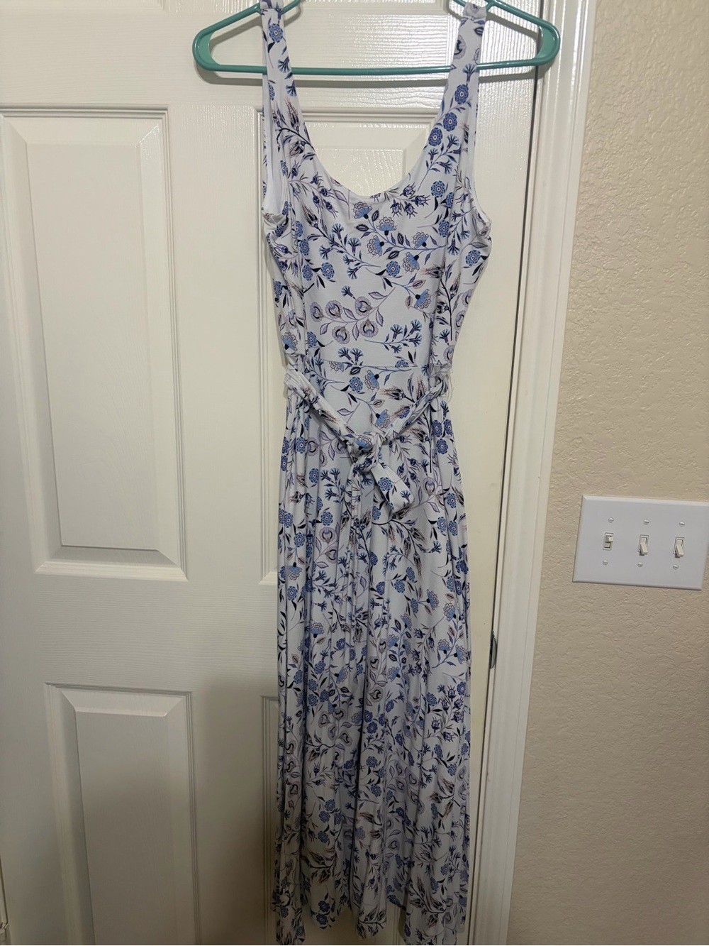 LOFT White Maxi Dress with Blue Floral Print NWOT